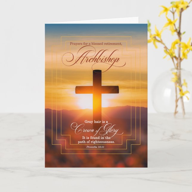 for Archbishop Blessings Christian Cross Retirment Card (Yellow Flower)