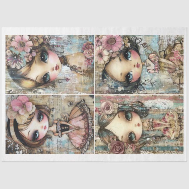 For Artists and Crafters Whimsical Girl Ephemera Tissue Paper (Front)