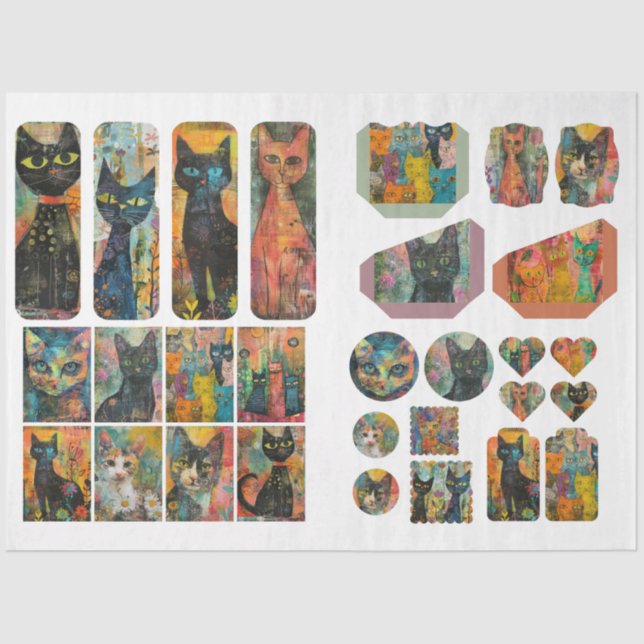  For Artists Cat Themed Junk Journal Ephemera Tissue Paper (Front)