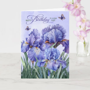 For Aunt Birthday Purple Iris with Butterflies Card