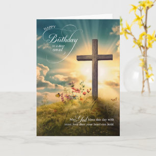 For Aunt Christian Birthday Cross on Hill Card