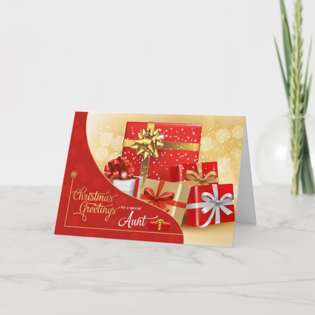 for Aunt Red and Gold Christmas Gifts Holiday Card (Front)