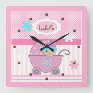 For baby girl square wall clock