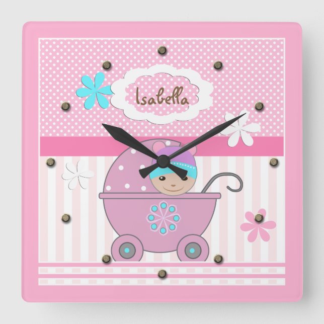 For baby girl square wall clock (Front)