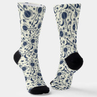 For Banjo Players Blue and Cream Folk Art Pattern
