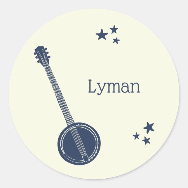 For Banjo Players Navy Blue Personalized Classic Round Sticker (Front)
