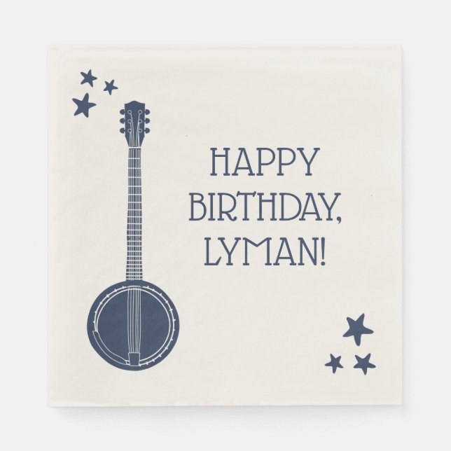 For Banjo Players Navy Blue Personalized Party Napkin (Front)