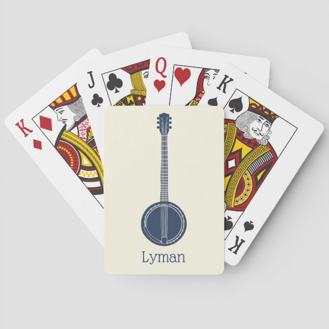 For Banjo Players Navy Blue Personalized Playing Cards (Back)