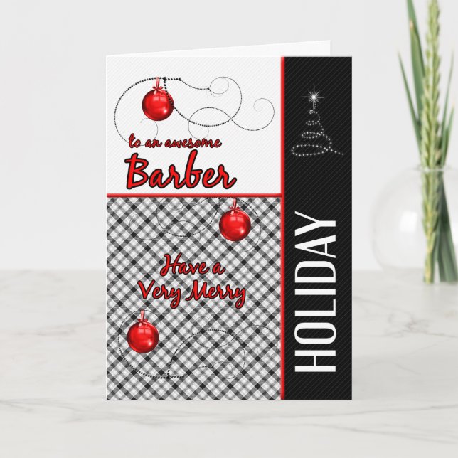 for Barber Masculine Red and Black Holiday Card (Front)