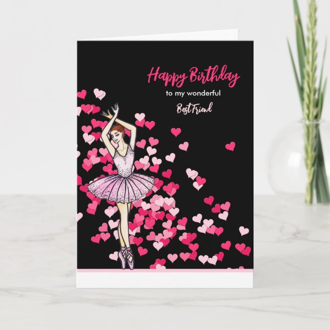 For Best Friend on Birthday Ballerina Pink Dress  Card (Front)
