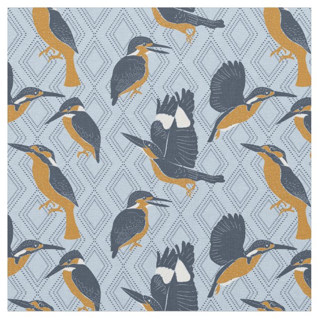 For Bird Lovers Cozy Kingfishers Patterned Fabric (Close Up)