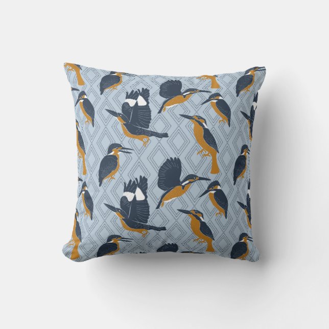 For Bird Lovers Cozy Kingfishers Patterned Throw Pillow (Front)