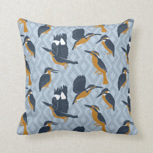 For Bird Lovers Cozy Kingfishers Patterned Throw Pillow