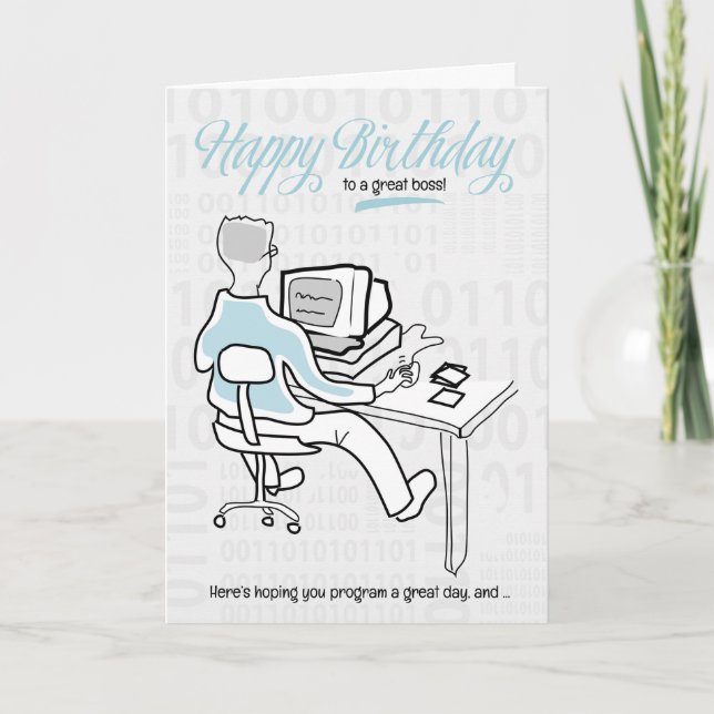 for Boss Funny Birthday Computer Guy Card (Front)