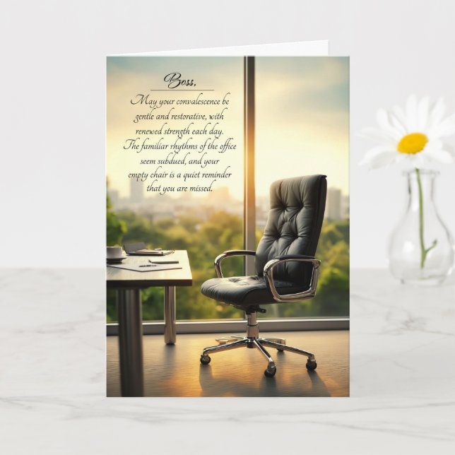 for Boss Get Well Wishes Empty Office Chair Card (Small Plant)