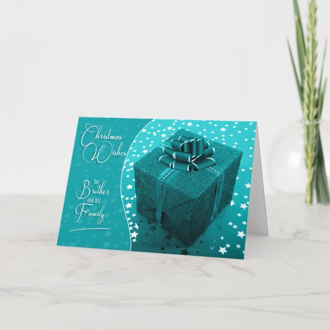 for Brother and Family Turquoise Blue Christmas Holiday Card (Front)