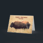 For Brother Birthday with a Pair of Bison Card<br><div class="desc">Birthday greetings for a brother with a pair of bison on the prairie with tall grasses. Art,  image,  and verse copyright © Shoaff Ballanger Studios,  2023.</div>