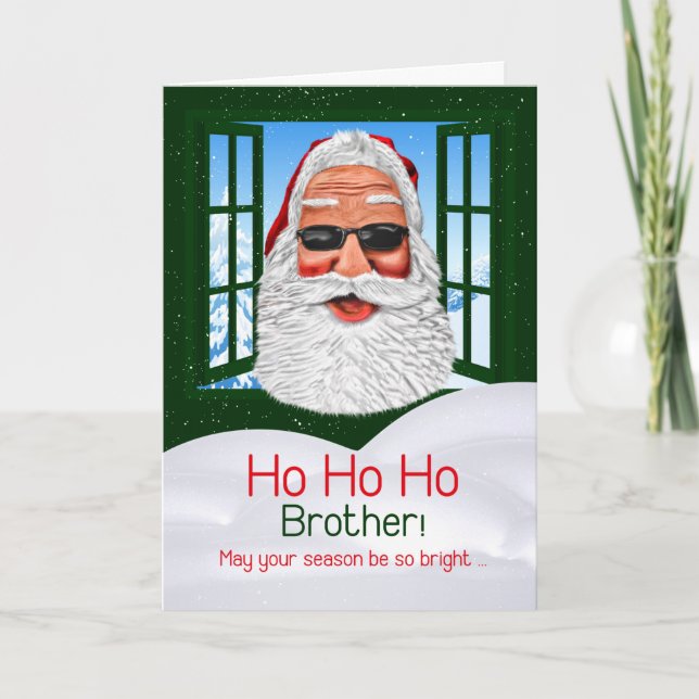 for Brother Cool Hipster Santa Christmas Holiday Card (Front)