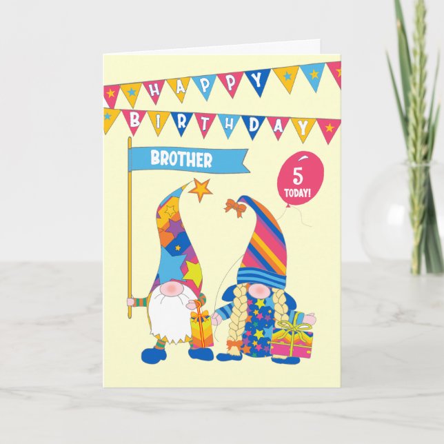 For Brother Custom Age Birthday Fun Gnomes Card (Front)