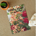 For Brother Orchids and Red Mums Floral Birthday Card<br><div class="desc">Floral themed birthday card for a dear brother that features the photo image of a spray of Cymbidium Orchids along with red Chrysanthemum flowers. Select your card finish style.</div>