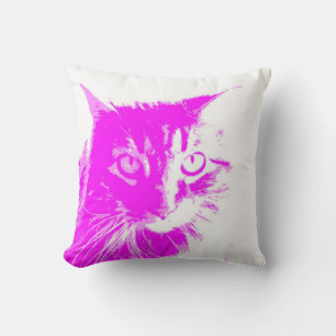 for cat lovers purple and pink on white throw pillow