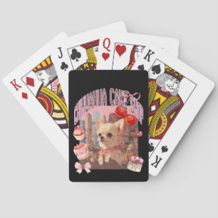 For Chihuahua cake shop, cake, puppy, cherry, ribb Playing Cards