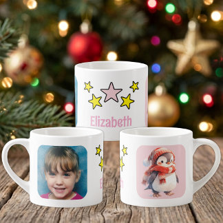 For children photo name penguin christmas pink espresso cup