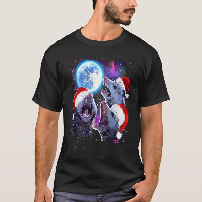 For Christmas Three Opossums howling at the Moon P T-Shirt (Front)