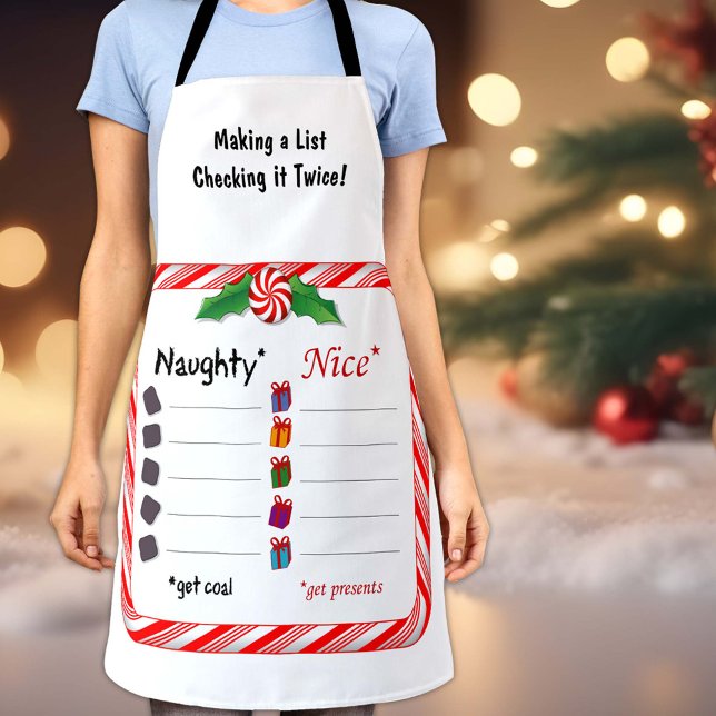 For Cooks and Chefs Naughty or Nice List Apron (A chef's checklist for Santa Claus. The Naughty get coal. The Nice get good things from the kitchen!)