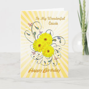For Cousin birthday card with yellow flowers