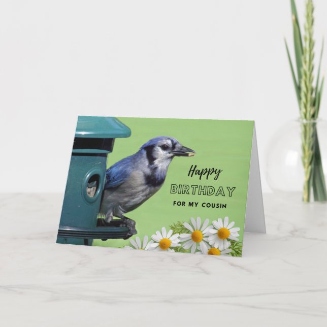 For Cousin  Birthday with Blue Jay at Feeder Card (Front)