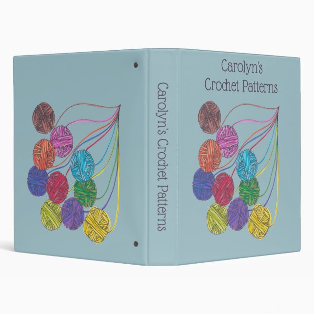 For crochet patterns, yarn, your name, blue binder (Background)