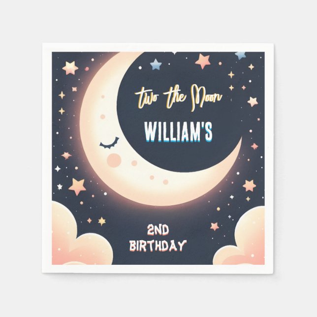 For Cute Space night sky Two The Moon 2nd Birthday Napkin (Front)