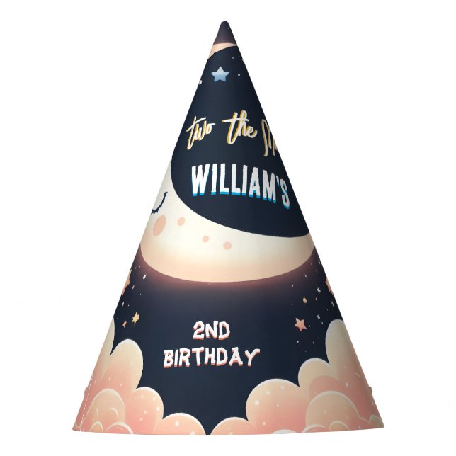 For Cute Space night sky Two The Moon 2nd Birthday Party Hat (Front)