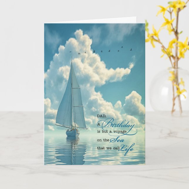 For Dad Birthday Sail Boat Nautical Theme Card (Yellow Flower)