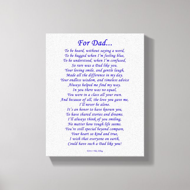 For Dad Memorial Poem Canvas Print (Front)