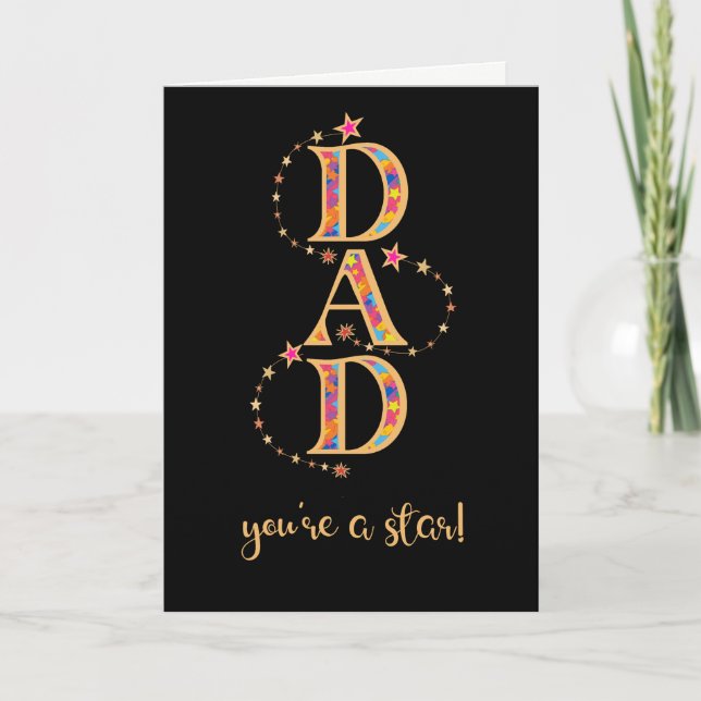 For Dad on Father's Day with Stars on Black Card (Front)