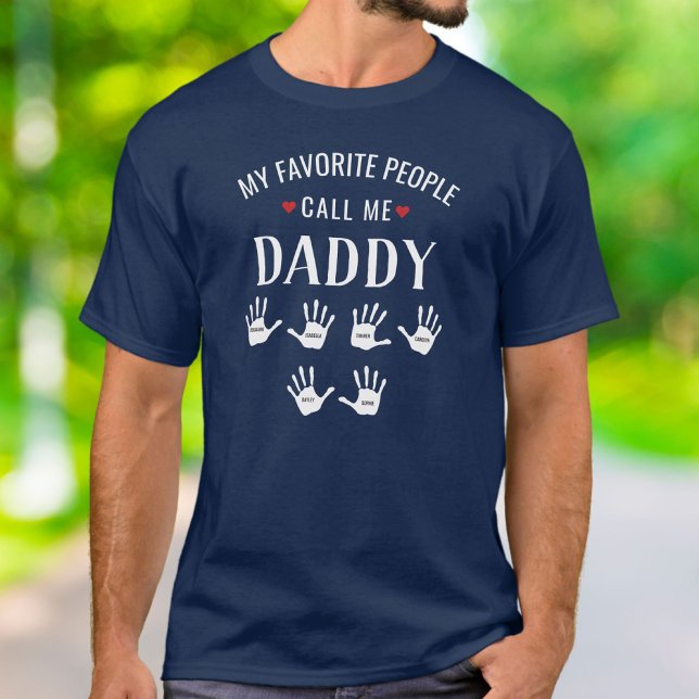 For Daddy, 6 kids Names Handprints Personalized T-Shirt (Creator Uploaded)