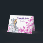 For Daughter on Birthday Fairy with Pink Hearts Card<br><div class="desc">Designed based on my fashion illustration of a beautiful blonde hair lady wearing stunning classic elegant white grey flower petal dress. The design has customizable text on the centre for birthday greetings to a fairy fans.</div>