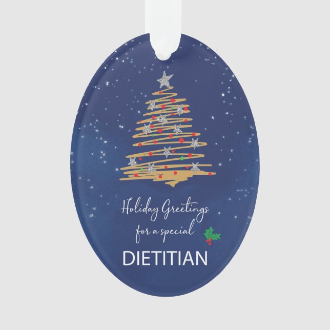 For Dietician Christmas Tree on Navy Custom Name Ornament (Front)