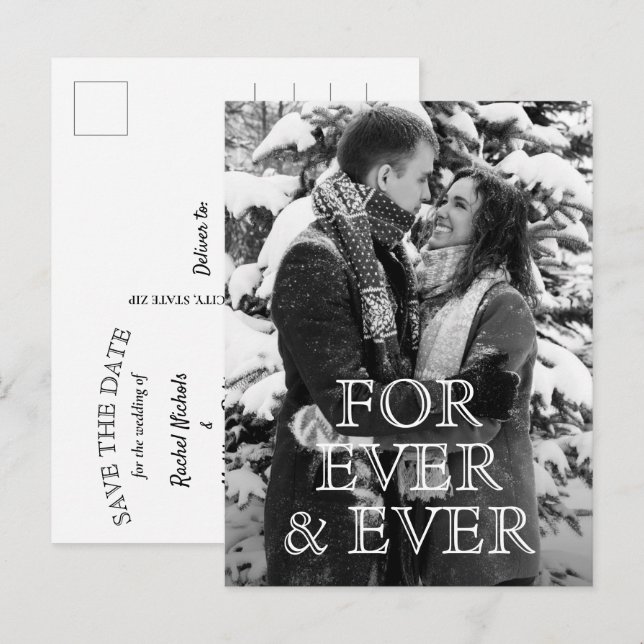 For Ever and Ever White Text Wedding Save the Date Announcement Postcard (Front/Back)