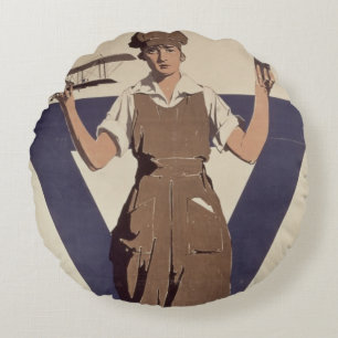 For Every Fighter a Woman Worker Round Pillow