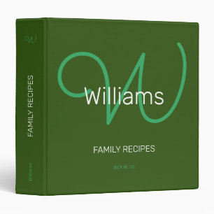 for family subjects, green monogrammed binder