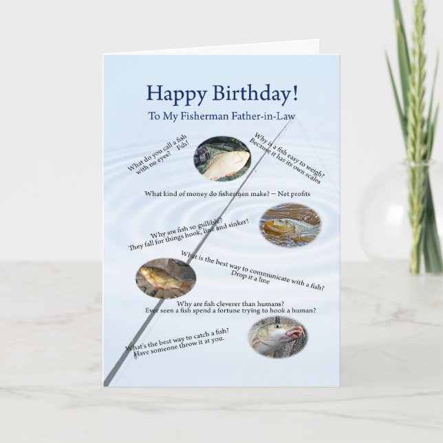For Father-in-law, Fishing jokes birthday card (Front)