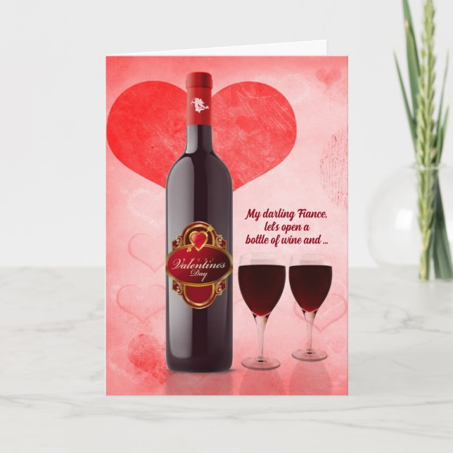 for Fiance on Valentine's Day Wine Holiday Card (Front)