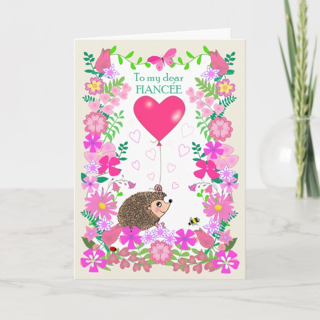 For Fiancee Valentine with a Cute Hedgehog Card (Front)