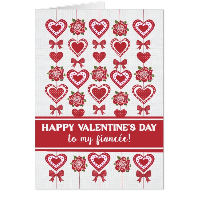 For Fiancee Valentine's Red Roses Hearts Bows (Front)