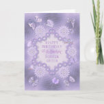 For foster sister, lilac birthday with flowers card<br><div class="desc">A garden of flowers and butterflies in lavender hues and shades.  A birthday card for a wonderful foster sister. A modern take on a traditional look. Inside the card is a lovely verse. Copyright Norma Cornes</div>