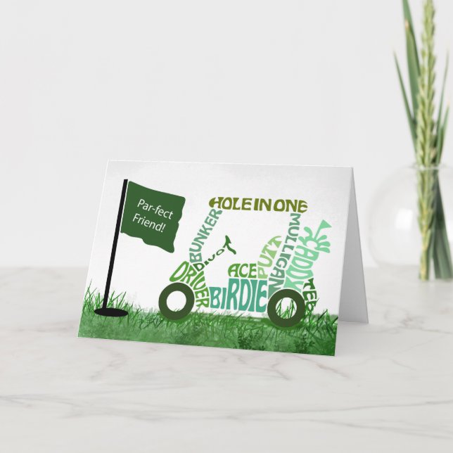 For Friend Birthday Par-Fect Golf Cart in Words Card (Front)