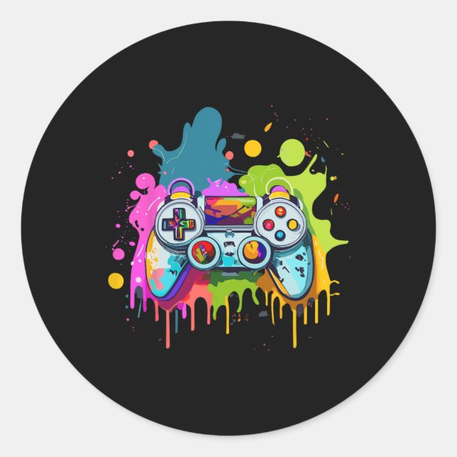 For Gamers Paint Controller Gaming Apparel Video G Classic Round Sticker (Front)